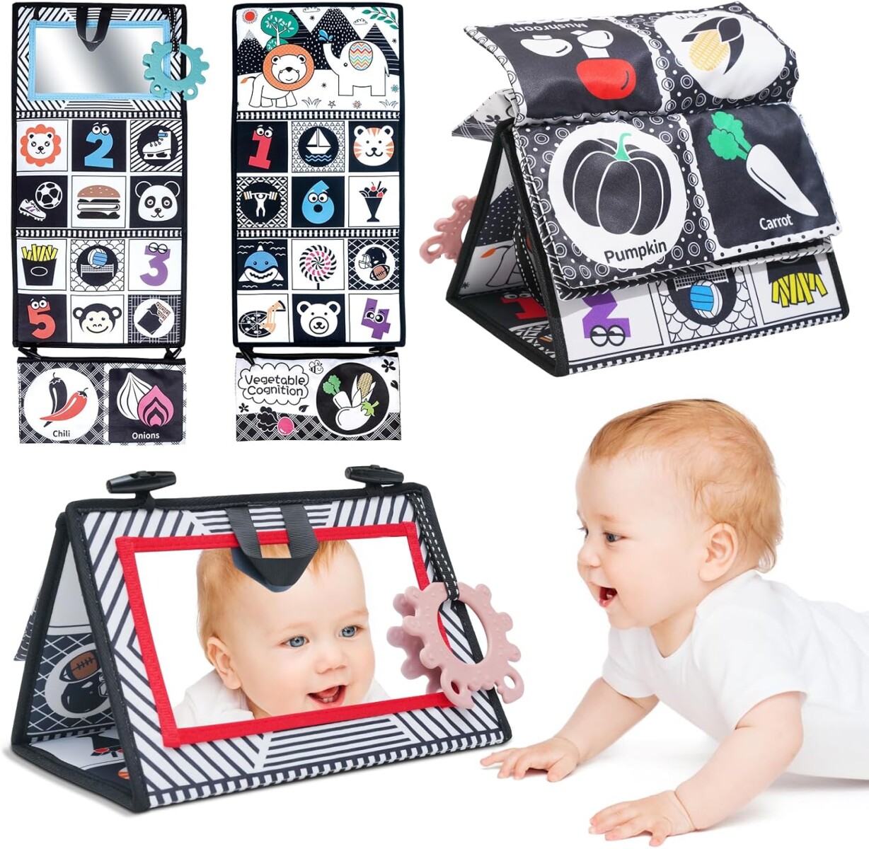 Libro textil para bebé ByN plegable con espejo 