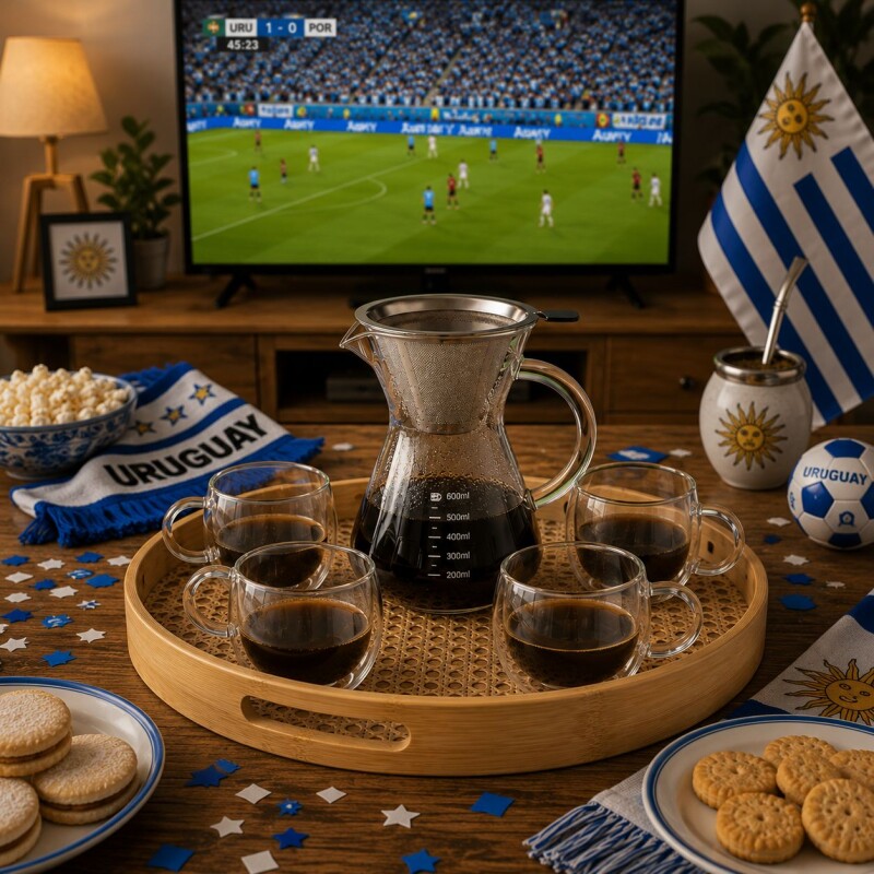 Combo Georgian Cafetera Pour Over 600ml, Set 4 Tazas Doble Pared y Bandeja Redonda Simil Rattán Combo Georgian Cafetera Pour Over 600ml, Set 4 Tazas Doble Pared y Bandeja Redonda Simil Rattán