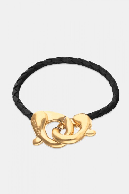 PULSERA DE CUERO NEGRO CON MOSQUETÓN ENTRELAZADO Pulsera