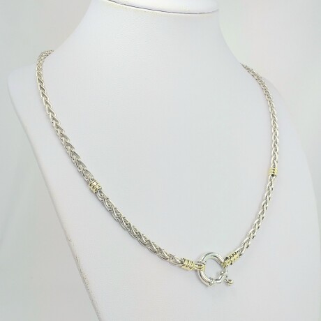 Cadena de plata 925 con detalles de doublé en oro 18ktes, sistema marinero, 45 cm. Cadena de plata 925 con detalles de doublé en oro 18ktes, sistema marinero, 45 cm.