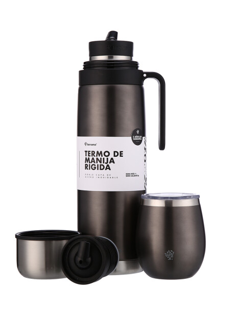 Termo Manija Rigida + Mate Acero Con tapa Negro Metalizado