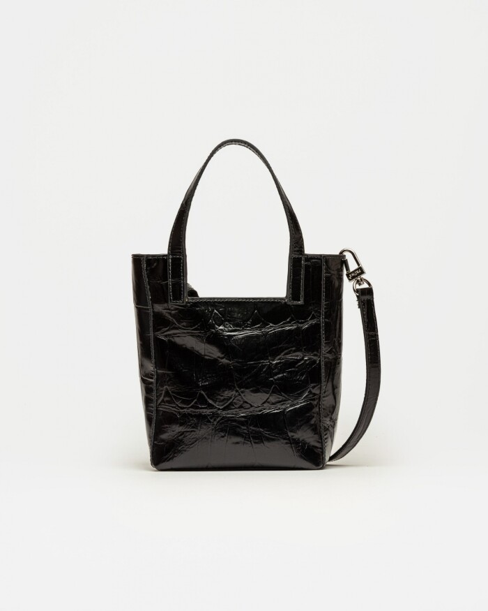 Mini Bag The Icon en cuero grabado big croco Negro