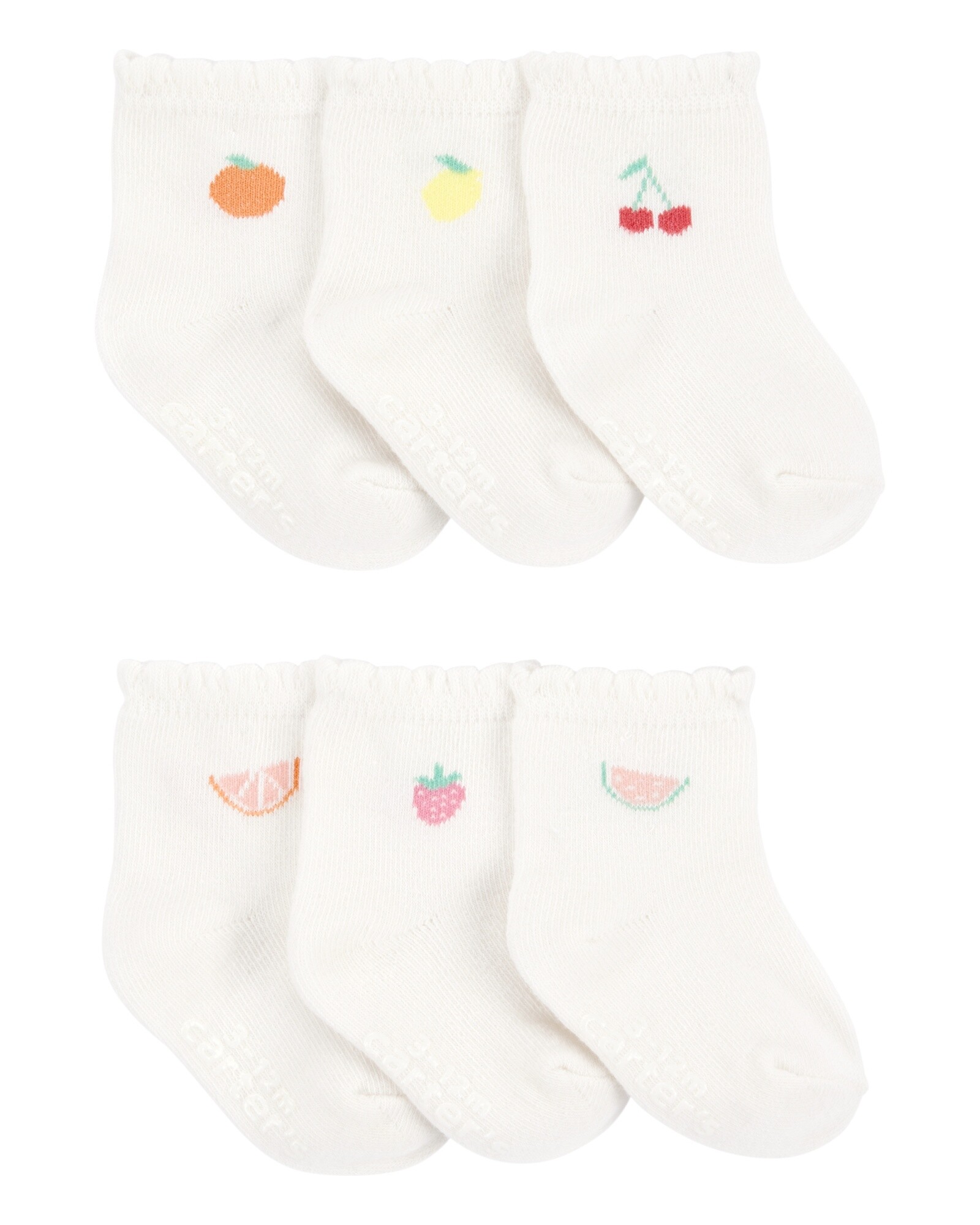 Pack seis pares de medias de algodón, diseño frutas Sin color