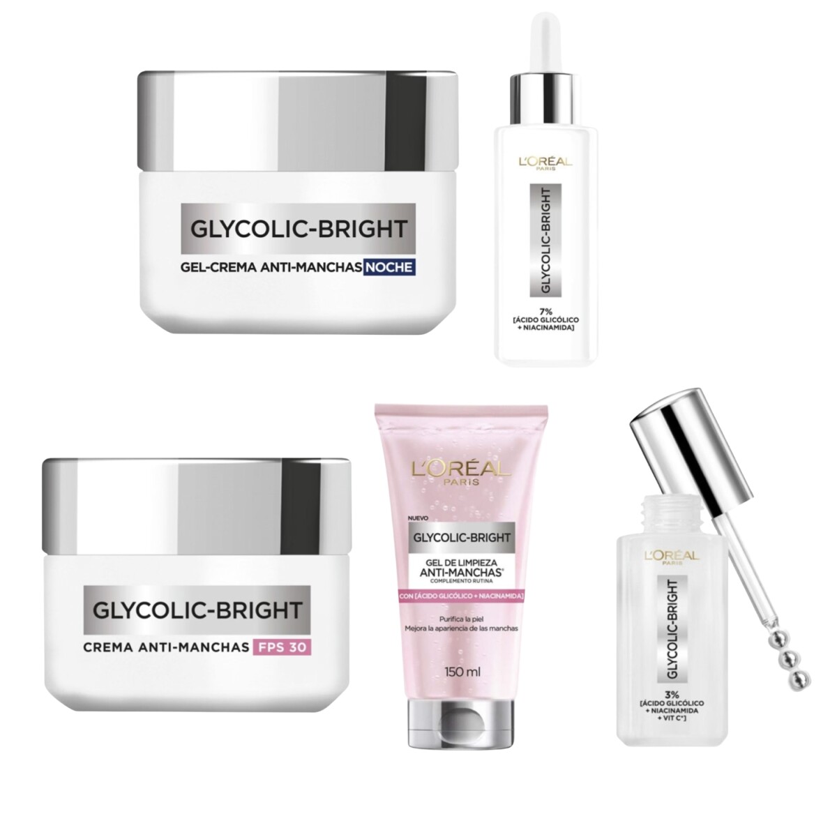 Pack Loreal Paris Glycolic Bright cuidado de Skin de 5 pasos 