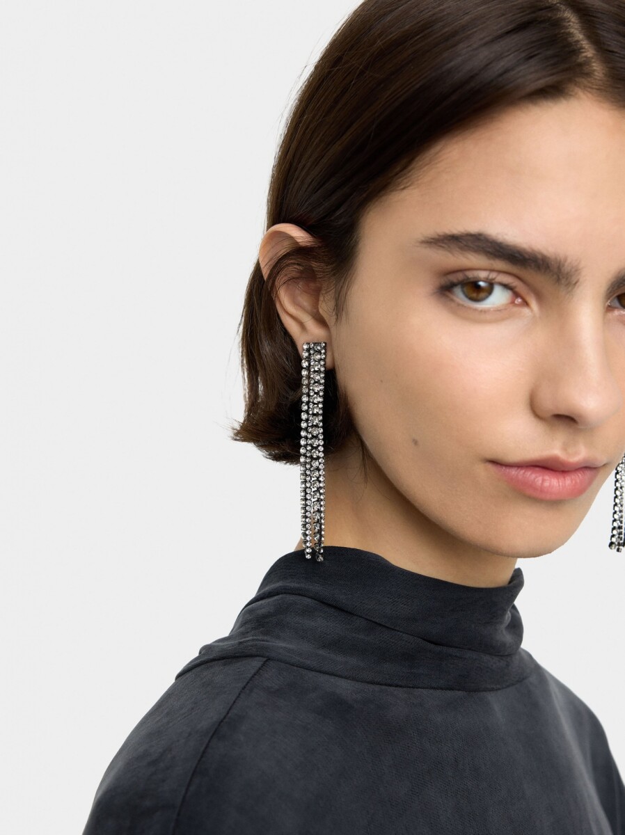Pendientes Largos De Cadenas Con Cristales - plateado 