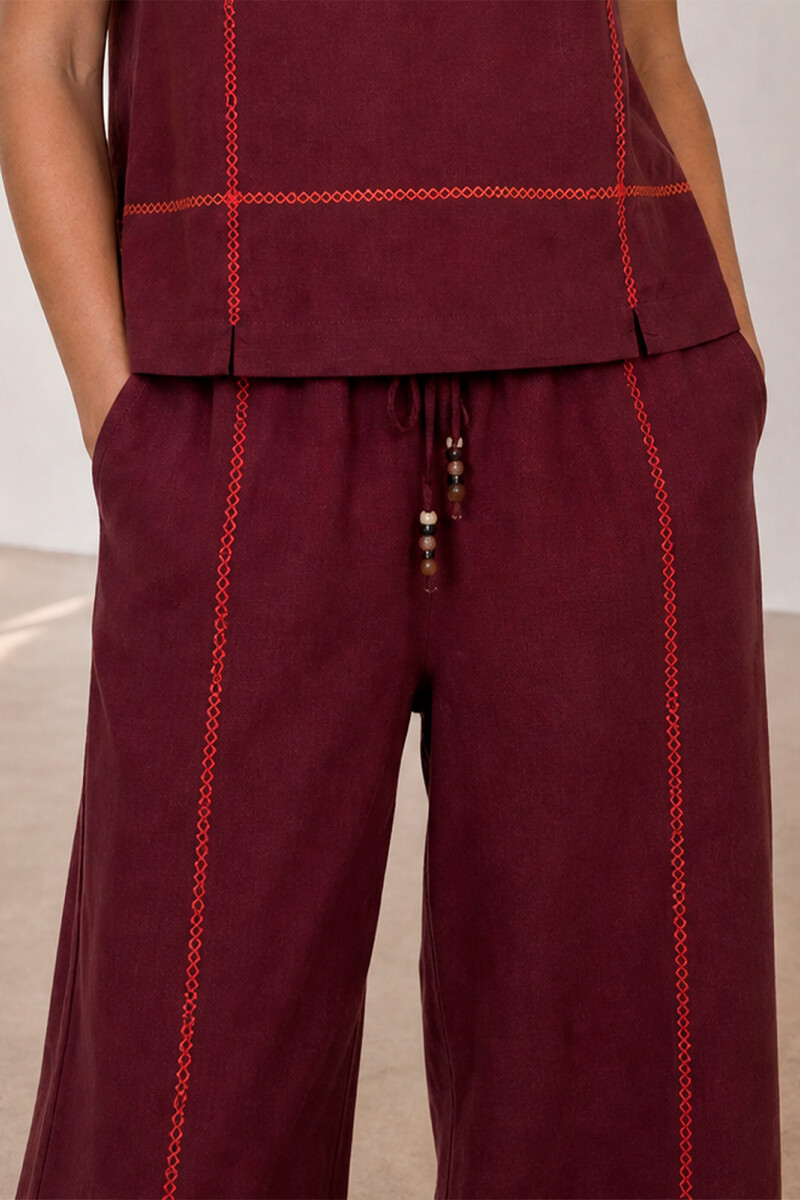 PANTALON LINO CRUZ BURDEOS