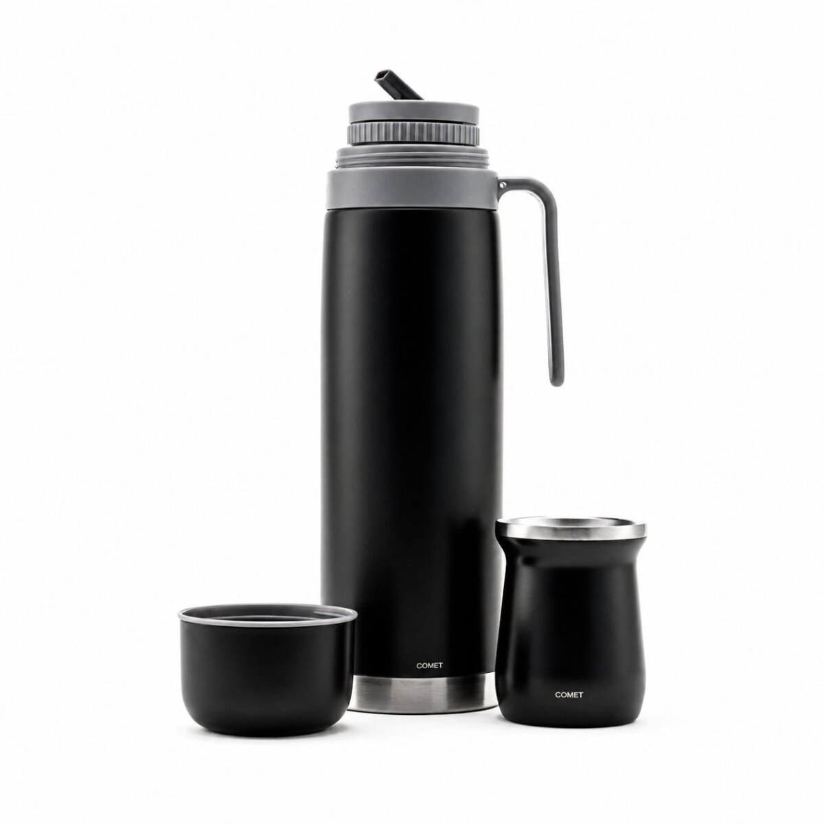 Set Matero Bologna Termo 1L + Mate Térmico Acero Inoxidable - Negro 