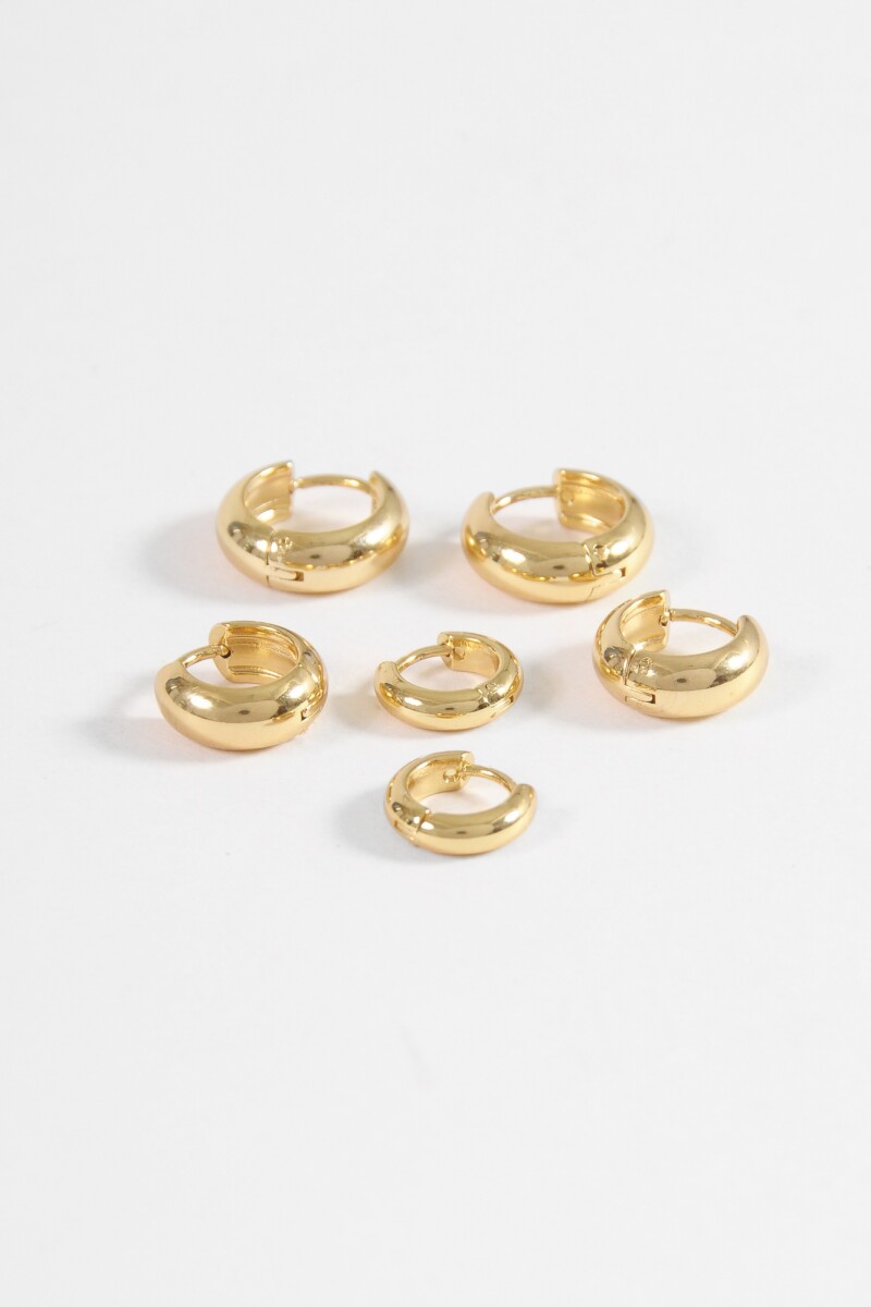 Set de tres aros gruesos acero dorado