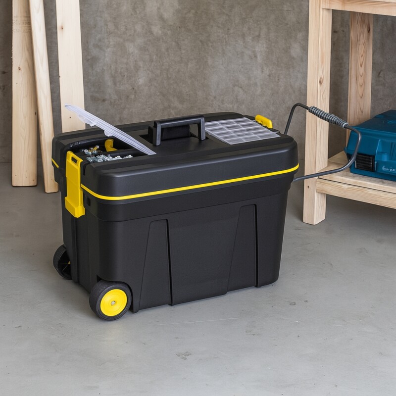 Caja de herramientas con ruedas y manija NEGRO