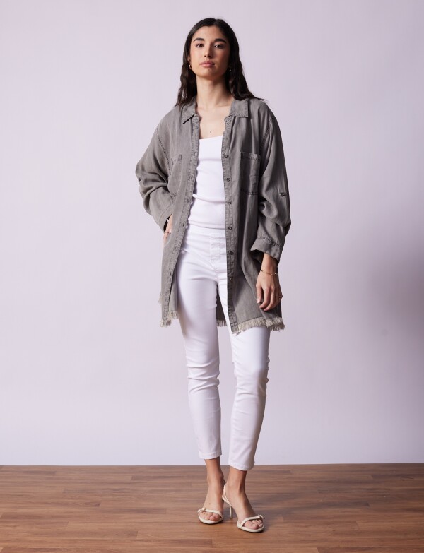 Camisa Oversize Tencel Flecos GRIS