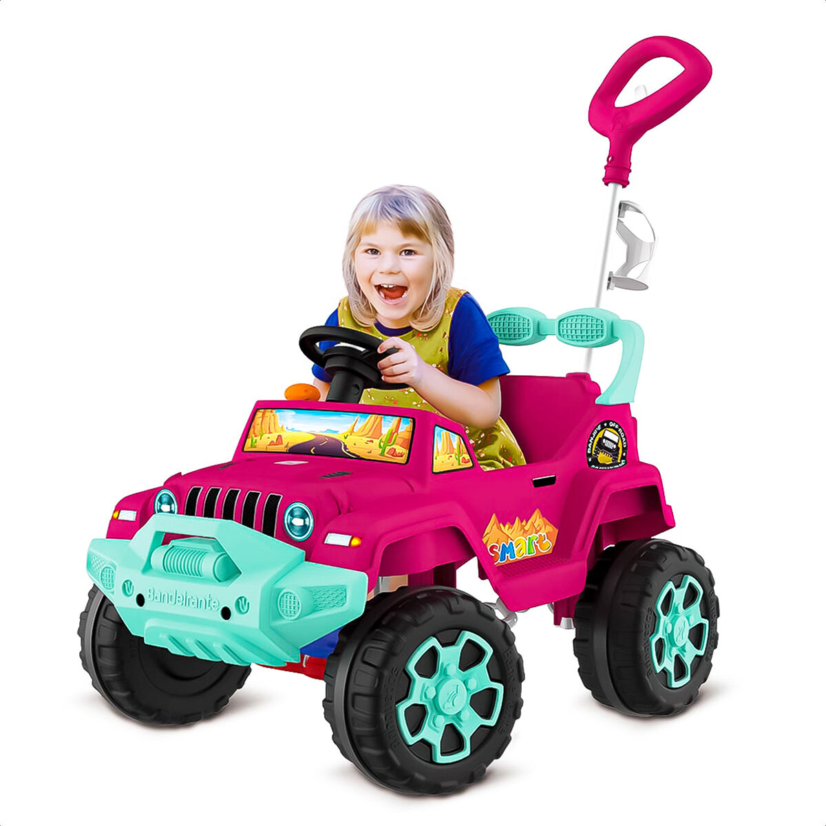 Auto Jeep Buggy Con Guia Y Pedales + Bocina y Soporte - Rosa 