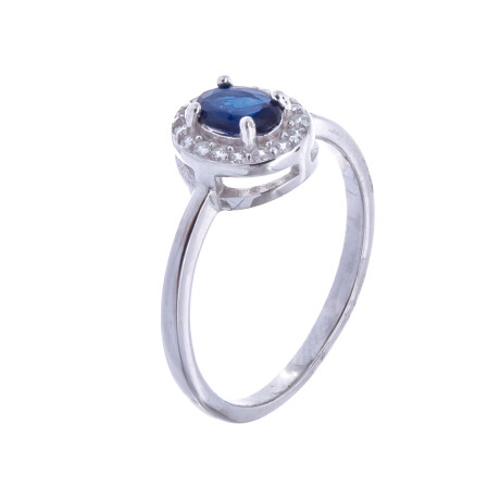 Anillo de Plata Rodinada , zafiro y circonias Anillo de Plata Rodinada , zafiro y circonias