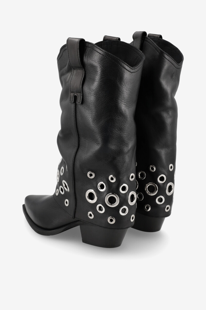 BOTA LARGA CAÑA DOBLE Y TACHAS Negro