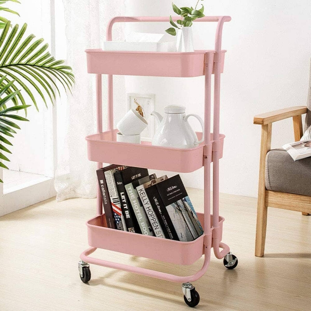 Carro Estante de 3 niveles - rosa 