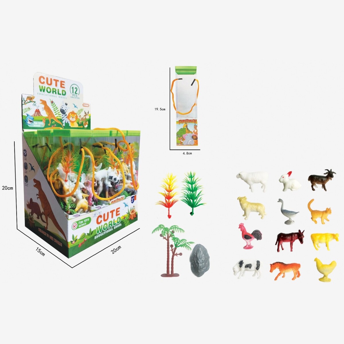 Pack X 12 Tubos de 8 Animales de Granja 