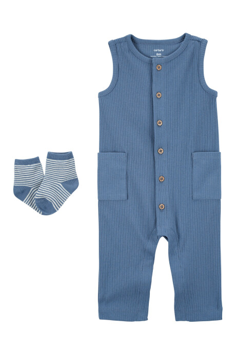 Monito y medias de algodón, azul Monito y medias de algodón, azul