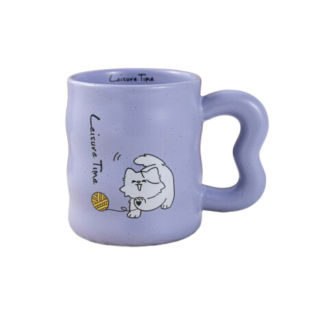 Taza De Cerámica Ondeada Gatito Lila