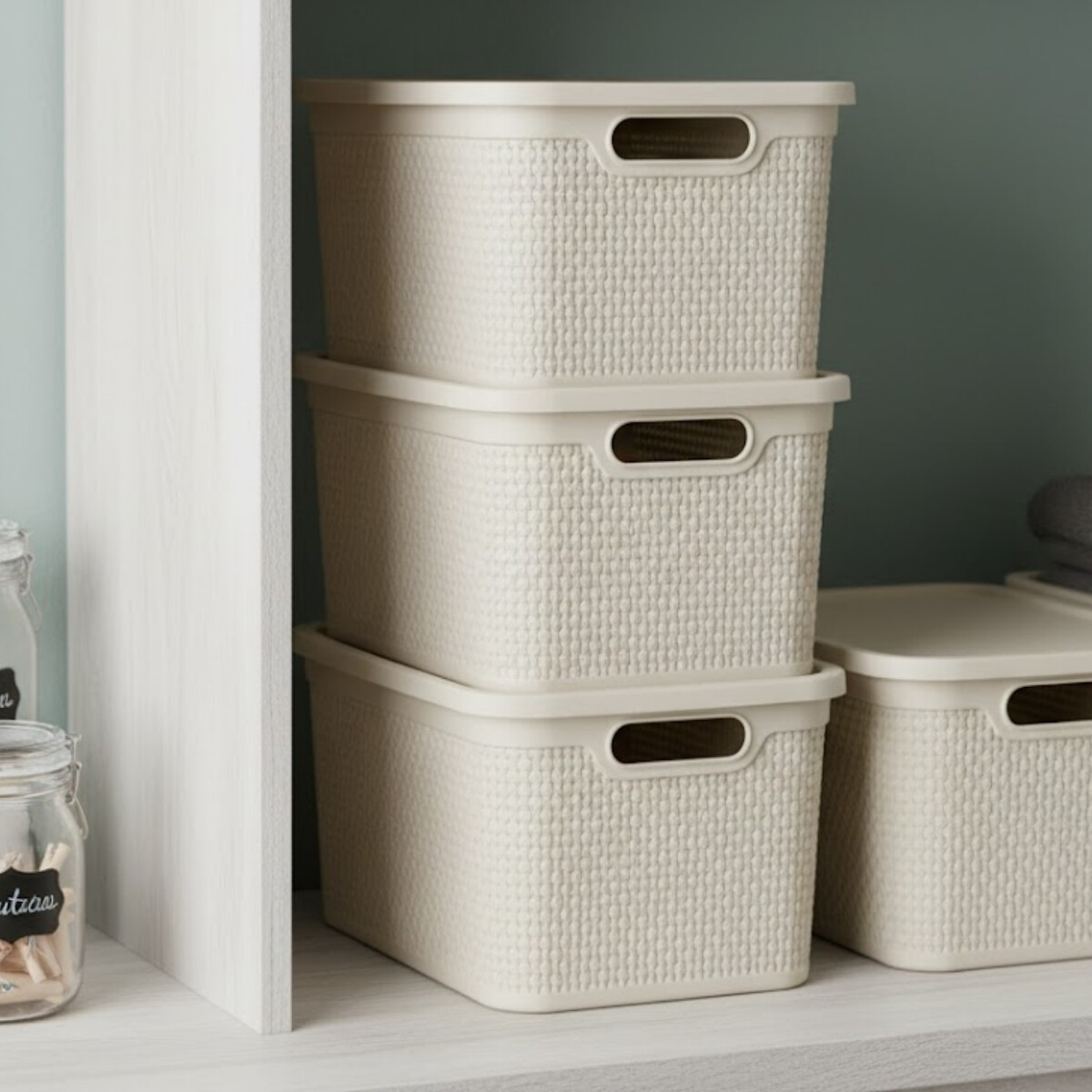 Set x3 Caja simil ratán 15 lts - BEIGE 