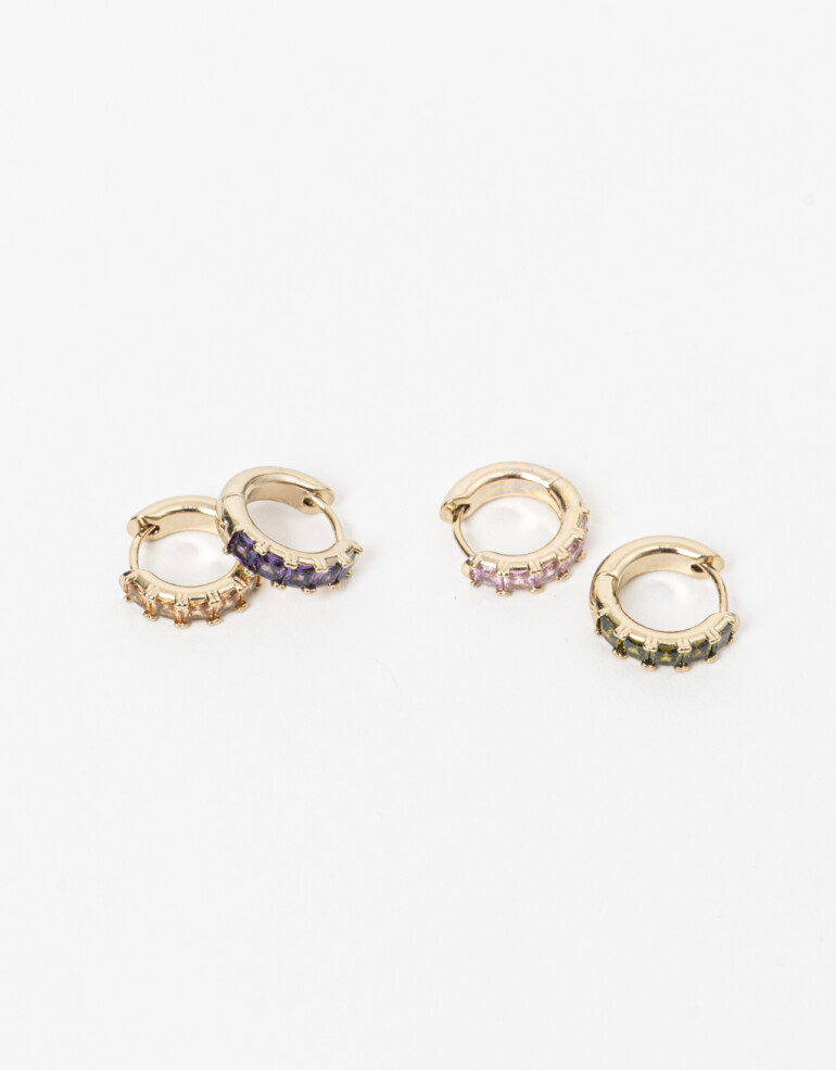 Aros Argollas Set Strass Set De Argollas Con Cubic Zirconia - Dorado