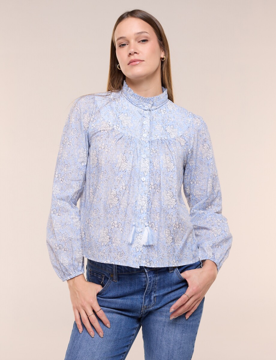 Blusa Boho Estampada - Celeste/multi 