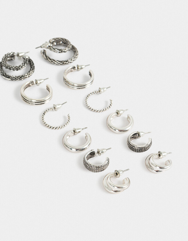 Aros Argollas Set Strass Set De Argollas - Plateado