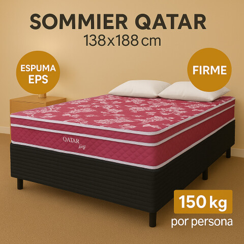 Sommier 2 Plazas Box y Colchón Qatar Espuma EPS138 x 188 x 64 cm - 150 Kg Sommier 2 Plazas Box y Colchón Qatar Espuma EPS138 x 188 x 64 cm - 150 Kg