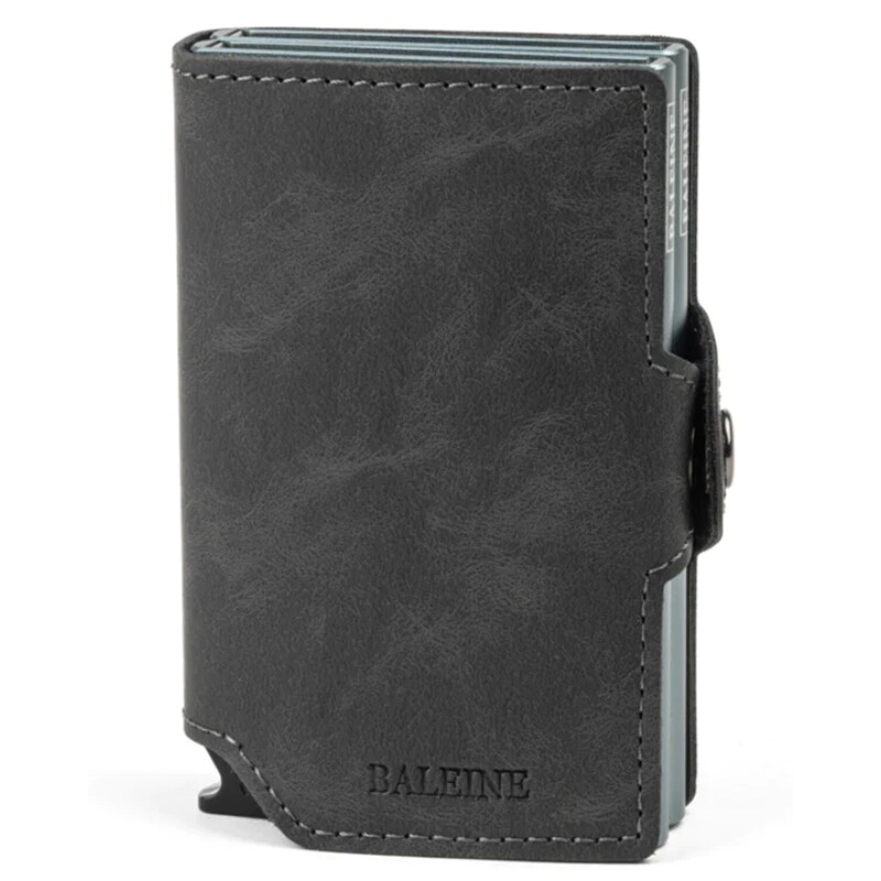 Billetera Baleine Double Kansas en Aluminio y Cuero con Protección RFID Space Grey