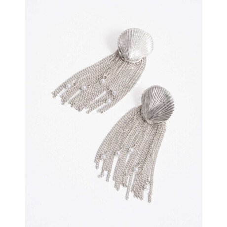 Aros Largos Caracoles Y Perlas Plateado Plata Mate