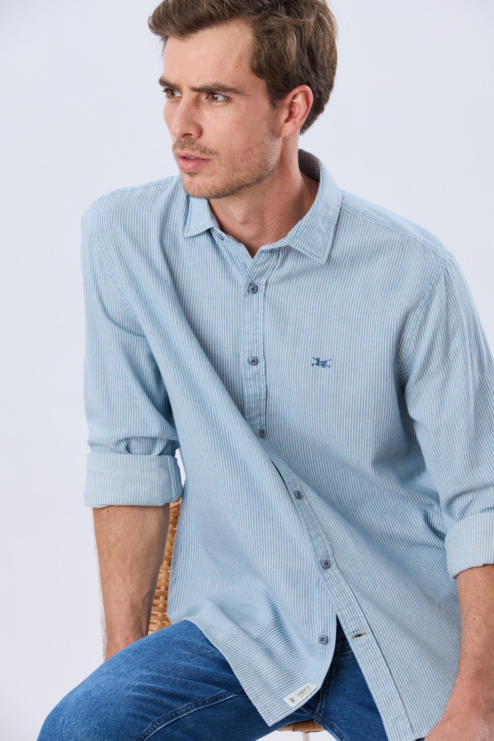 CAMISA RAYADA DE LINO Azul