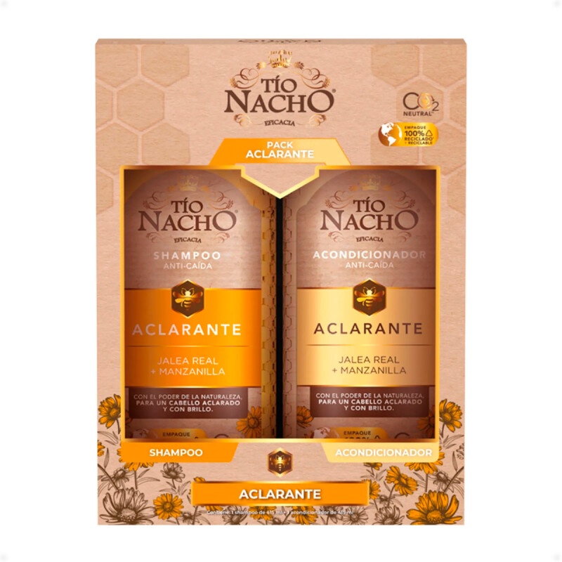 Pack Shampoo y Acondicionador Aclarante Jalea Real y Manzanilla Tío Nacho de 415 ML Pack Shampoo y Acondicionador Aclarante Jalea Real y Manzanilla Tío Nacho de 415 ML