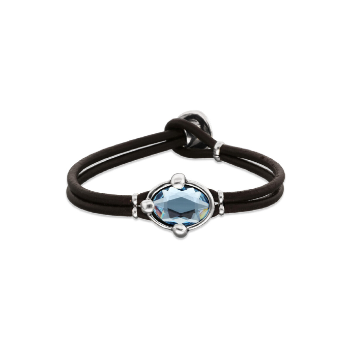 PULSERA DE CUERO CON CRISTAL FACETADO AZUL - Pulsera 