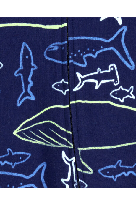 Pijama una pieza de algodón, con pie, diseño ballenas Pijama una pieza de algodón, con pie, diseño ballenas