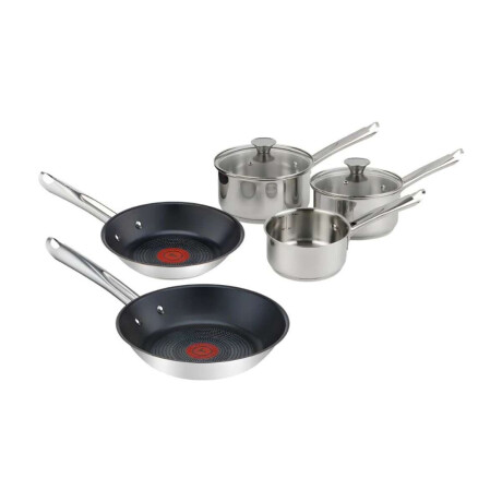 Batería De Cocina 7 Piezas Tefal Elementary Color Plateado