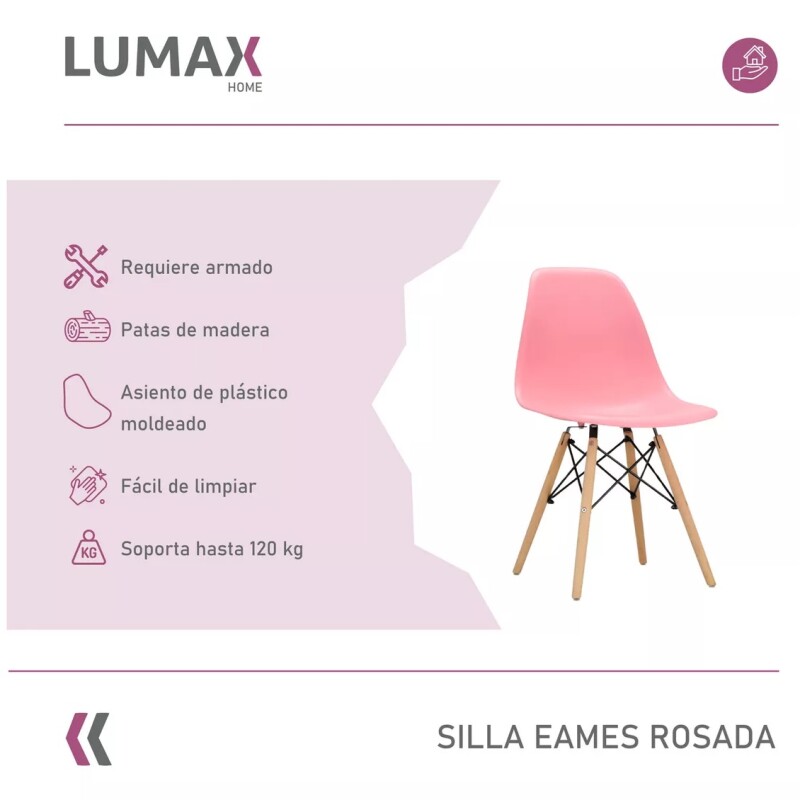 Pack 2 Sillas De Comedor Eames Lumax De Diseño Moderno Con Patas De Madera Rosa