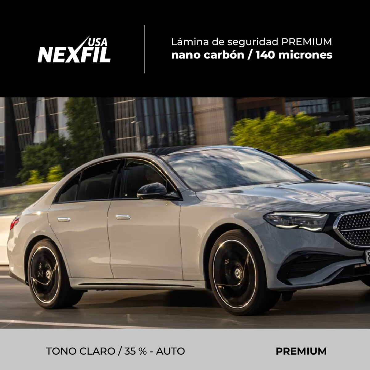 Polarizado Premium Auto. Marca Nexfil - Nanocarbón. Tono: Claro. 140 Micrones 
