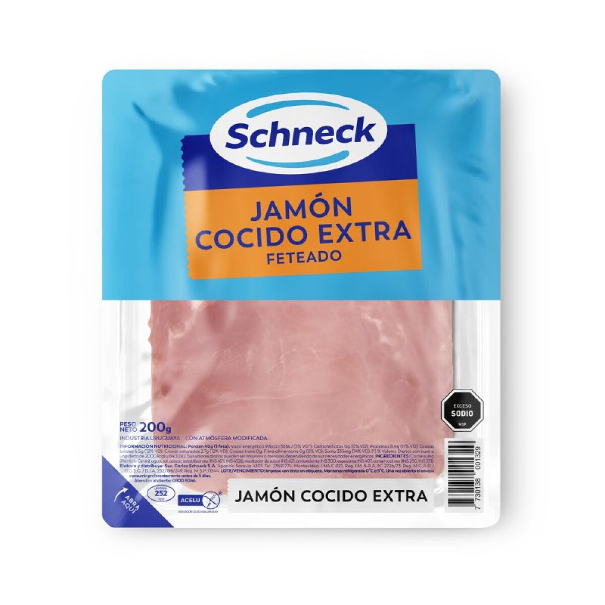 Jamón Cocido Extra feteado envasado en atmósfera modificada - 200 grs. 