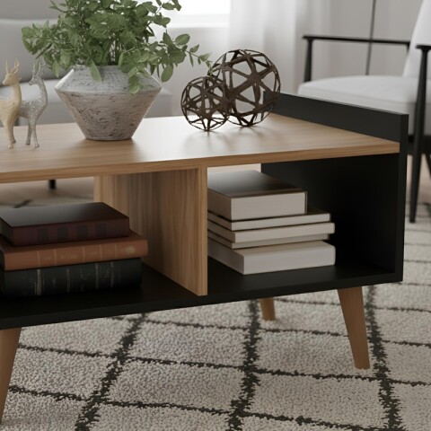 Mesa de Centro Escandinava Retro con Patas - MDP 15mm - Negro / Miel Mesa de Centro Escandinava Retro con Patas - MDP 15mm - Negro / Miel