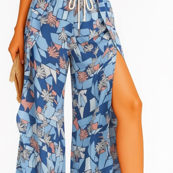 Pantalón Palazzo Elastizado Estampado con Abertura M1