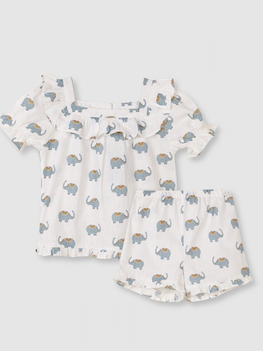 Pijama Estampado Elefantes Azul