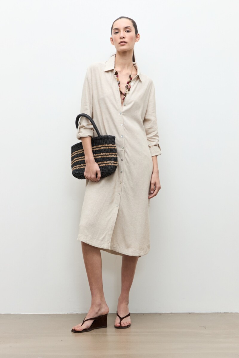 Vestido lino camisero beige melange