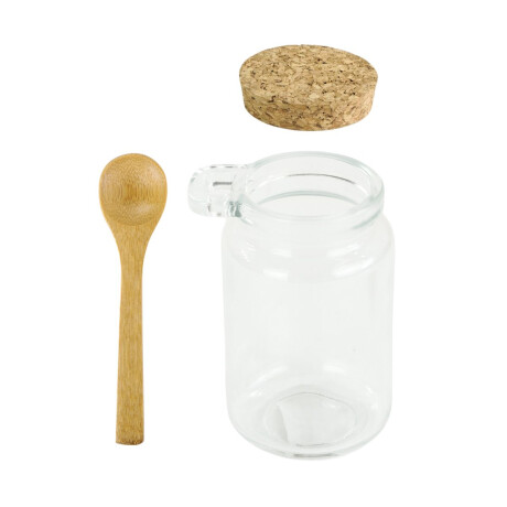 Frasco de vidrio con tapa de corcho y cuchara de bamboo 350ml Frasco de vidrio con tapa de corcho y cuchara de bamboo 350ml