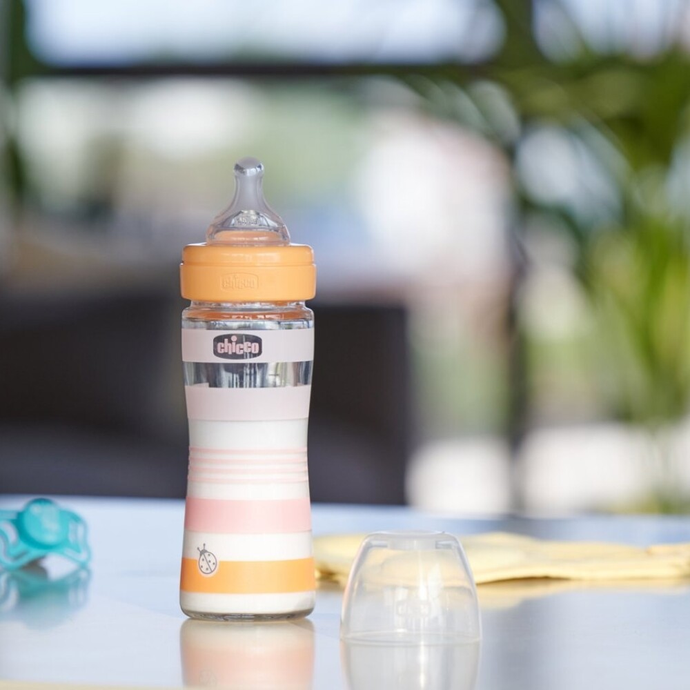 Biberon Vidrio Chicco 240 ML Striped Rosa