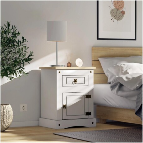 MEX034 MESA DE LUZ 1PTA 1 CAJON Mesa De Luz Línea Mexicana RUSTICO 1 Puerta 1 Cajón - Blanca