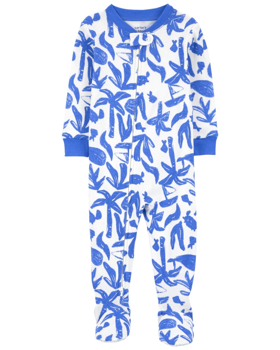 Pijama una pieza de algodón, con pie, diseño palmeras 