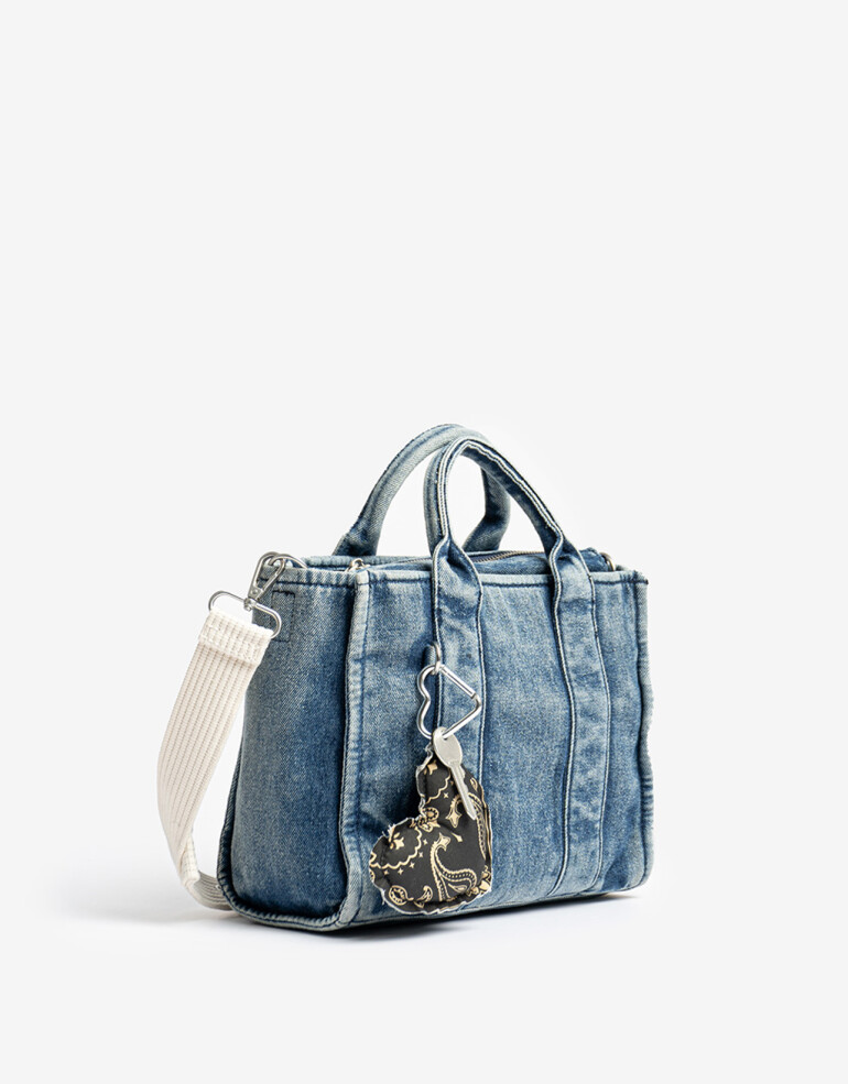 Bandoleras Bandolera Denim Con Charm - Azul Gastado