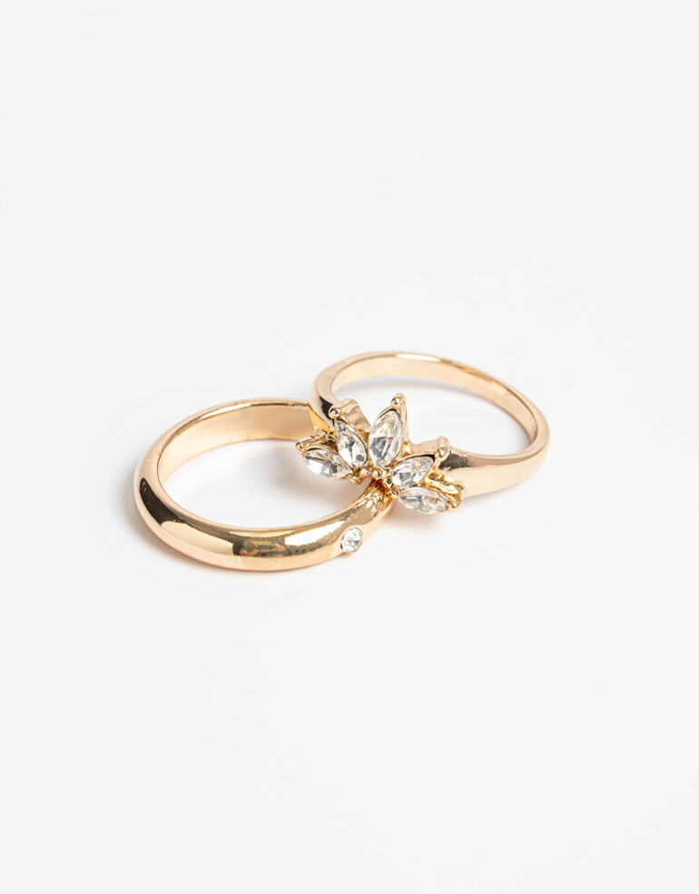 Sets Anillos Strass Set De Anillos De Metal Strass - Dorado