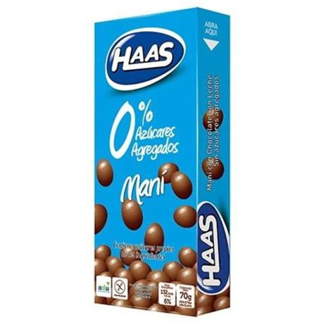 MANI C/CHOCOLATE HAAS 0% AZUCAR 70G LECHE MANI C/CHOCOLATE HAAS 0% AZUCAR 70G LECHE
