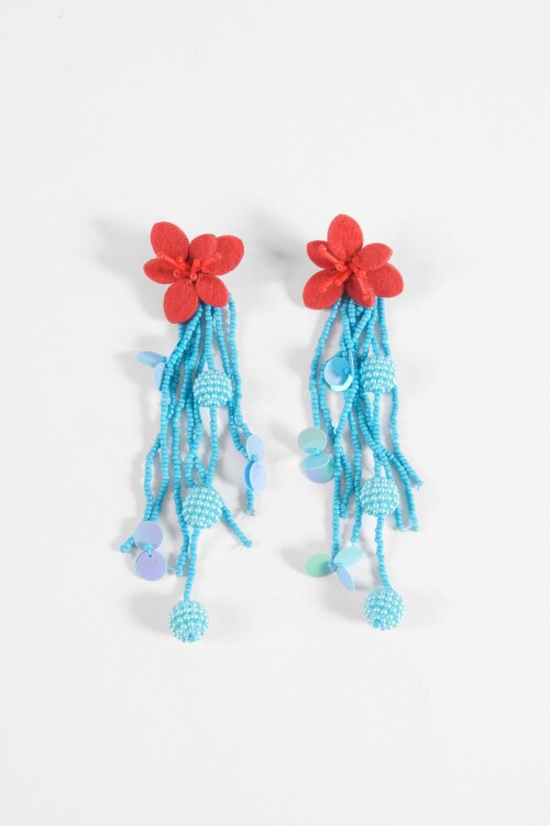 Caravanas party mostacillas flor rojo