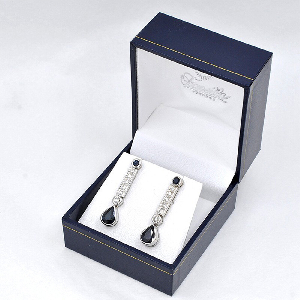 Caravanas Antiguas En Oro 18K Blanco, Brillantes Y Zafiros Caravanas Antiguas En Oro 18K Blanco, Brillantes Y Zafiros