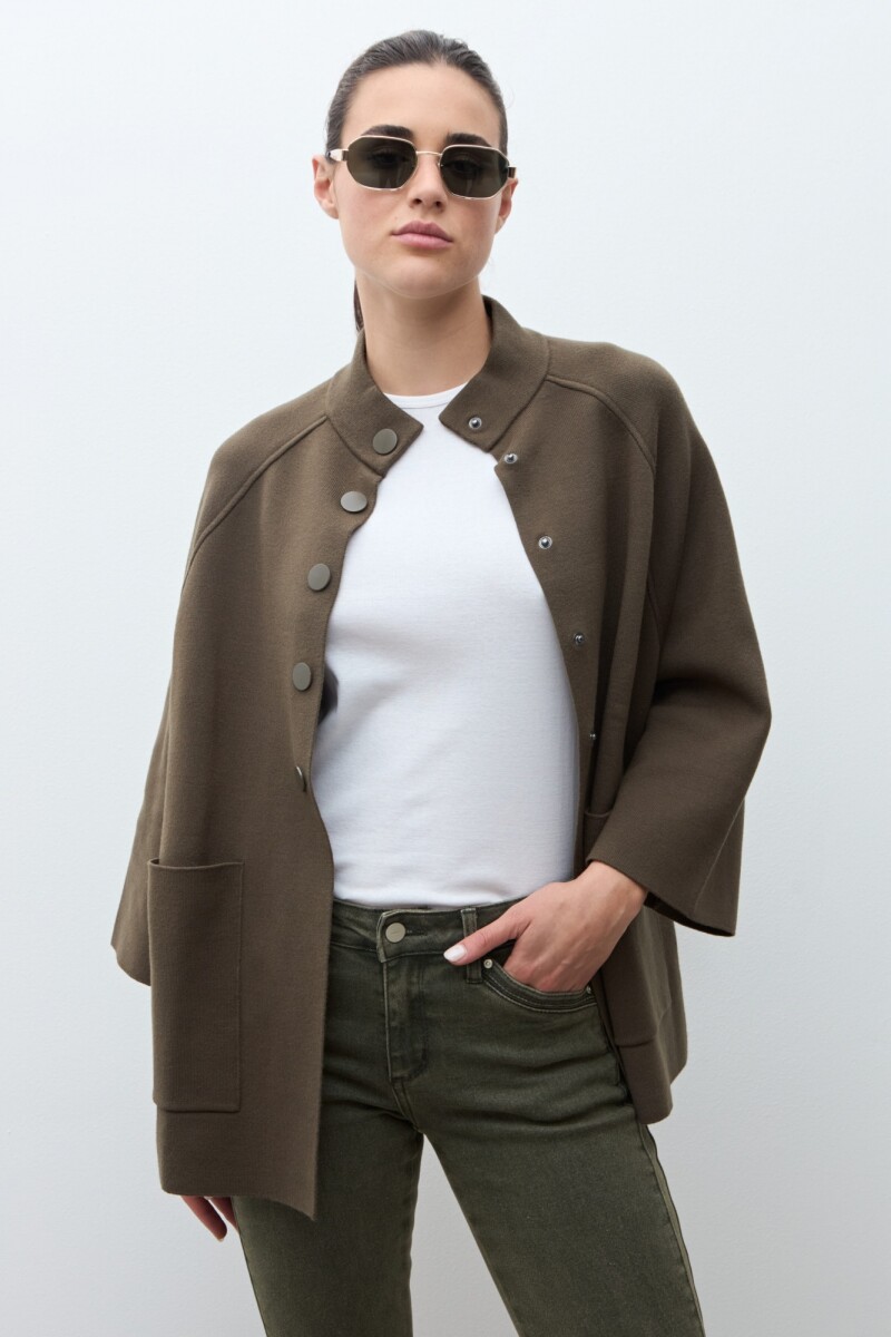 Chaqueta tejida con bolsillos - verde oliva 